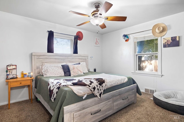 bedroom featuring carpet and ceiling fan