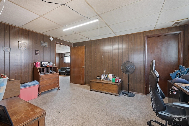 8662 State Highway 78, Marsing, ID 83639 - office area with a paneled ceiling, wooden walls, and carpet floors