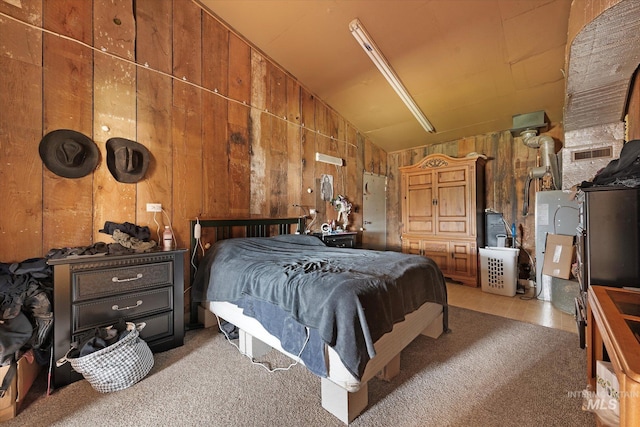 8662 State Highway 78, Marsing, ID 83639 - bedroom with lofted ceiling, wooden walls, and light carpet