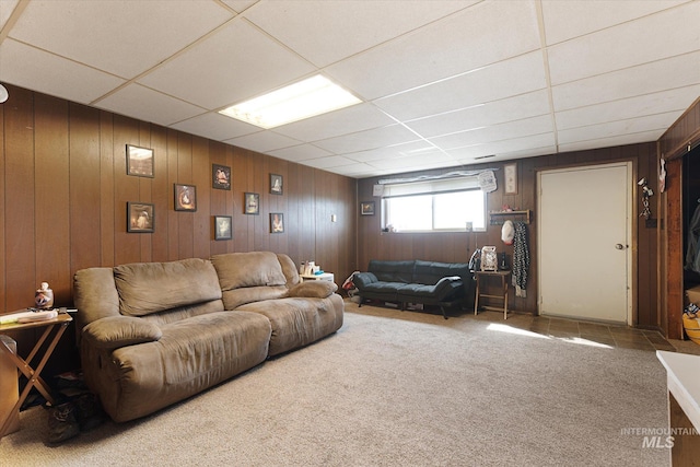 8662 State Highway 78, Marsing, ID 83639 - living room with a drop ceiling, carpet, and wood walls