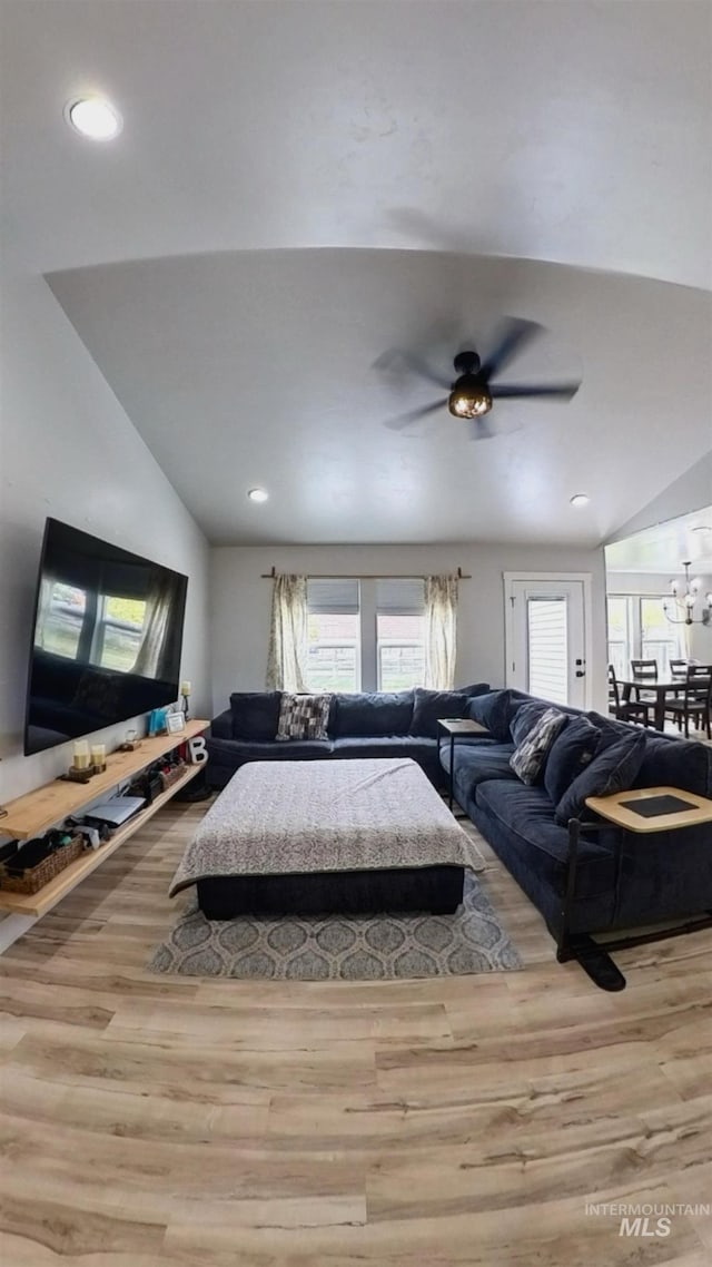 808 Adell Ave, Filer, ID 83328 - living area featuring ceiling fan, recessed lighting, wood finished floors, and lofted ceiling
