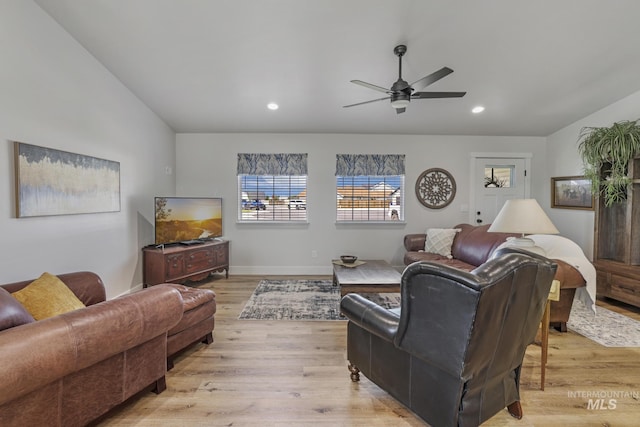 1317 Kyla Ct, Jerome, ID 83338 - living area featuring light wood-type flooring, recessed lighting, a ceiling fan, and baseboards
