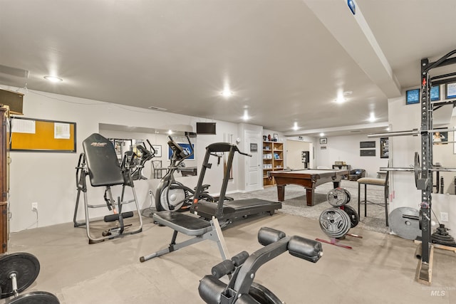 workout area with billiards and visible vents