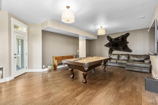 game room with baseboards, wood finished floors, and pool table