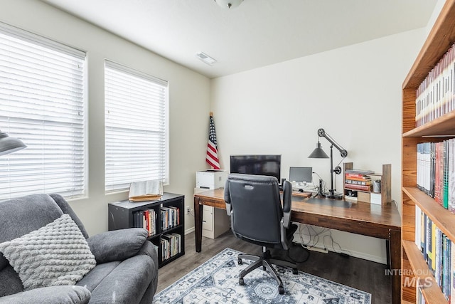 office area featuring hardwood / wood-style flooring