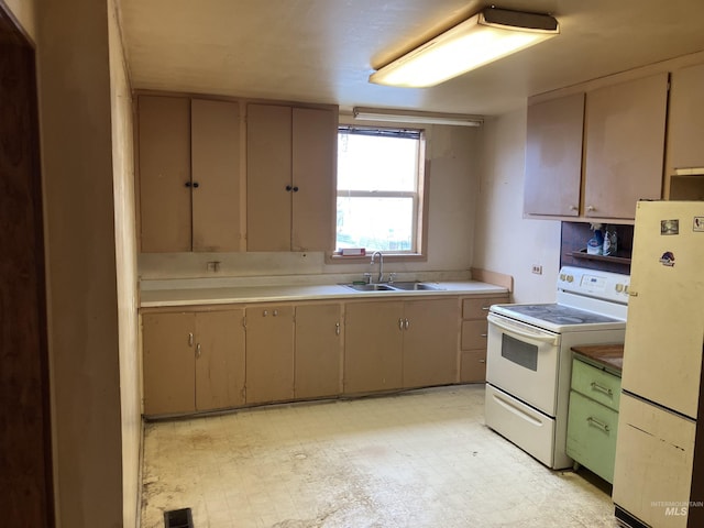 20495 Main St, Carey, ID 83320 - kitchen featuring light floors, white appliances, light countertops, a sink, and visible vents