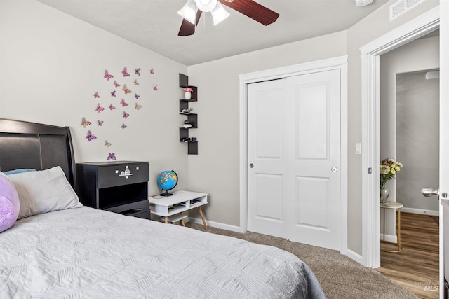 847 Bridget St, Twin Falls, ID 83301 - bedroom with baseboards, a closet, and ceiling fan