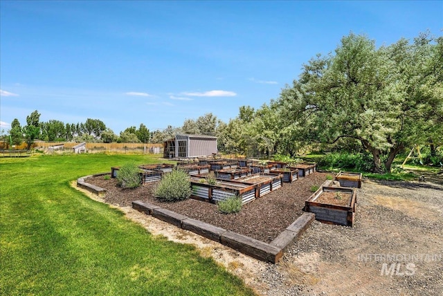 4076 N 3446 E, Kimberly, ID 83341 - view of grassy yard featuring a garden and an outdoor structure