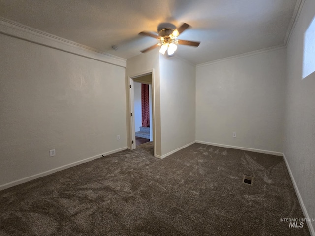 379 S Mill St, Sumpter, OR 97877 - unfurnished room with ceiling fan, crown molding, and dark carpet