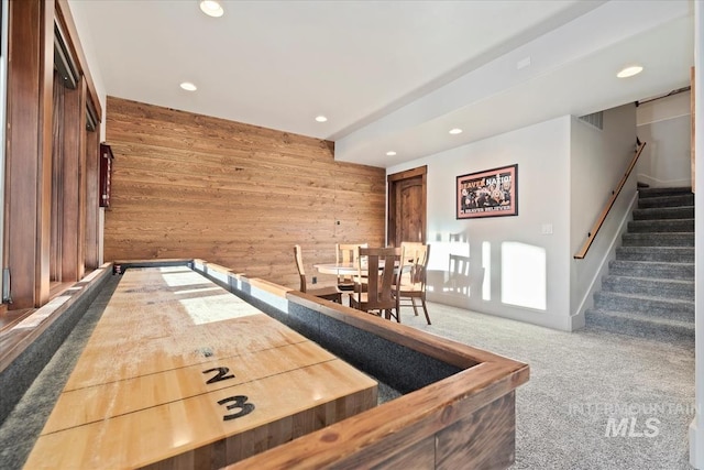 212 Ferguson Way, Mccall, ID 83638 - recreation room with carpet, wooden walls, and recessed lighting