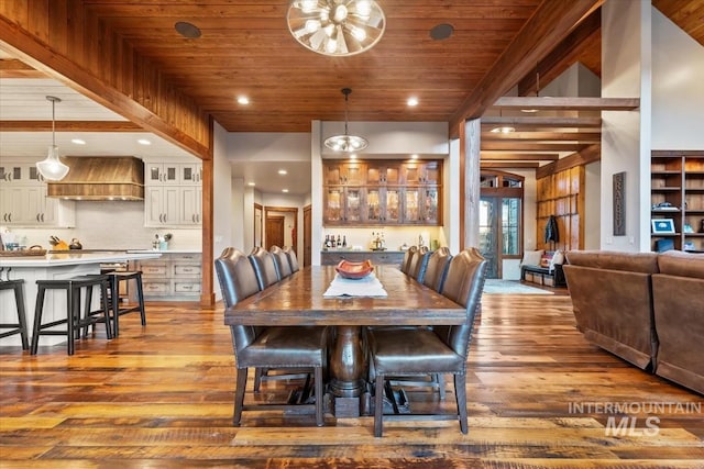 212 Ferguson Way, Mccall, ID 83638 - dining room featuring wood finished floors, wood ceiling, and recessed lighting