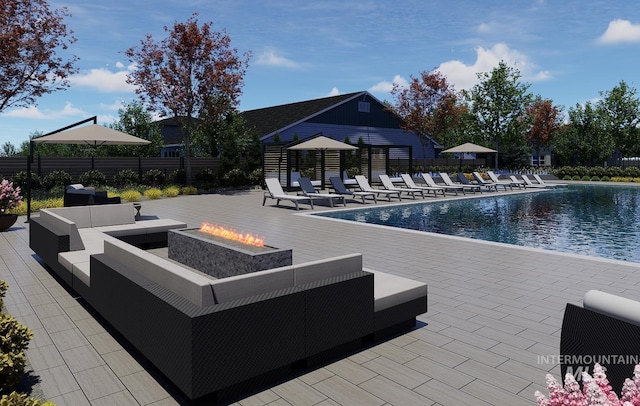 TBD N Wonder Ave The Fernwood, Unit The Fernwood, Meridian, ID 83646 - community pool with a patio and an outdoor living space with a fire pit