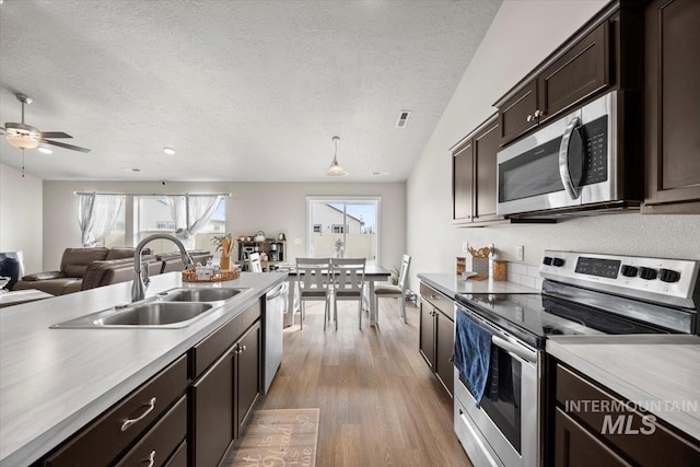 kitchen featuring sink, light hardwood / wood-style flooring, a healthy amount of sunlight, and appliances with stainless steel finishes