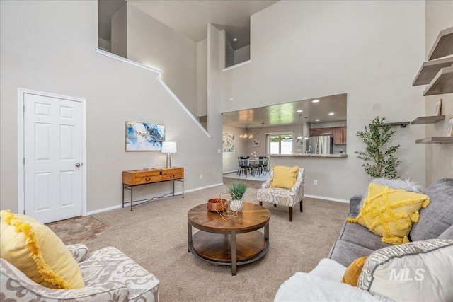 4665 N Beaham Ave, Meridian, ID 83646 - carpeted living area with a towering ceiling and baseboards
