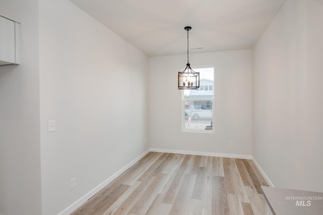 unfurnished dining area with light hardwood / wood-style floors