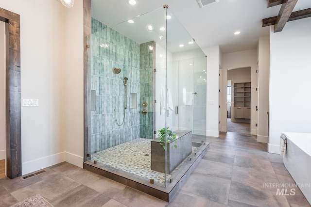 3426 N Hardwick Ave, Eagle, ID 83616 - bathroom with a shower stall, a bathtub, and recessed lighting