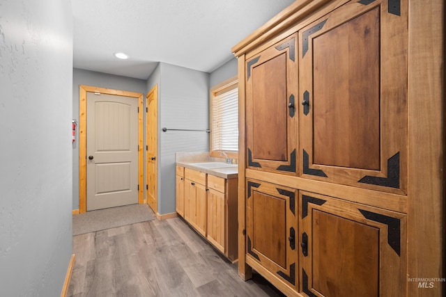 1017 Potts Dr, Mccall, ID 83638 - bathroom featuring wood finished floors, vanity, baseboards, and recessed lighting