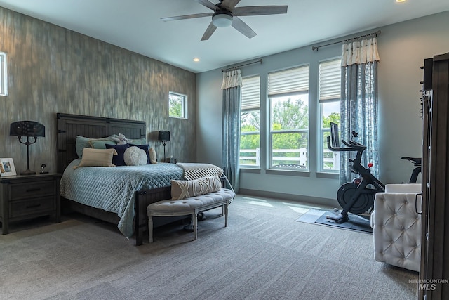 9473 W Suttle Lake Dr, Boise, ID 83714 - bedroom with carpet flooring, recessed lighting, baseboards, and ceiling fan