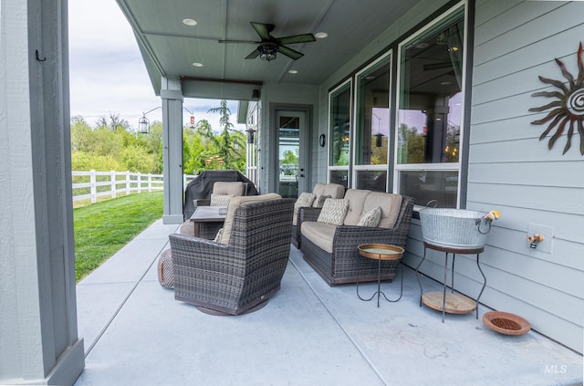 9473 W Suttle Lake Dr, Boise, ID 83714 - view of patio / terrace featuring a ceiling fan and an outdoor living space