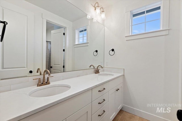 bathroom featuring vanity and tile patterned floors