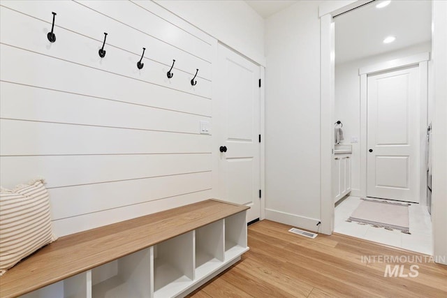 mudroom featuring light hardwood / wood-style floors