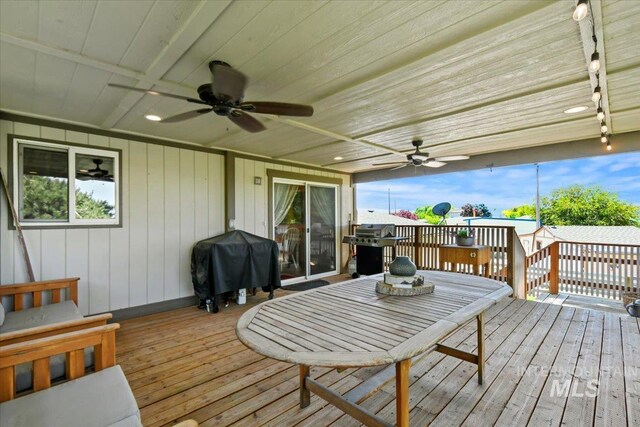 14525 Woosley, Nampa, ID 83651 - deck with a ceiling fan, grilling area, and outdoor dining area