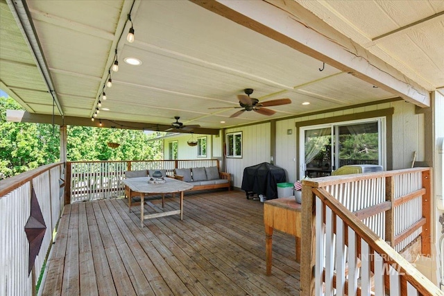14525 Woosley, Nampa, ID 83651 - deck featuring ceiling fan and an outdoor living space