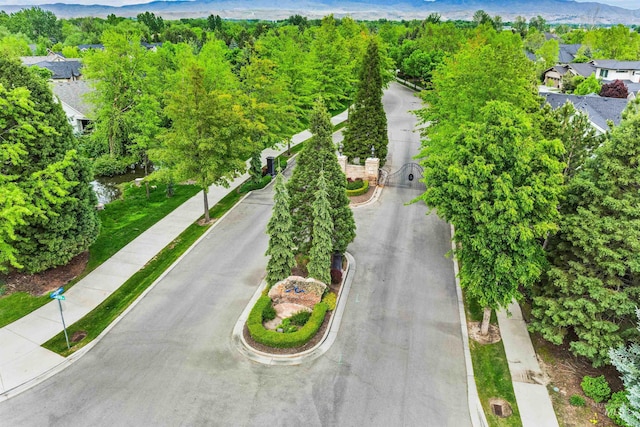 aerial perspective of suburban area with a mountain backdrop