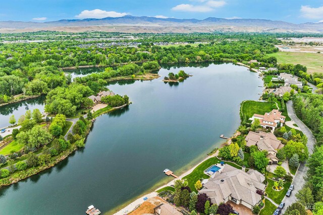 aerial view of a water and mountain view