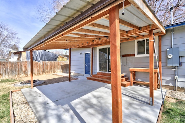 view of patio / terrace with fence and entry steps