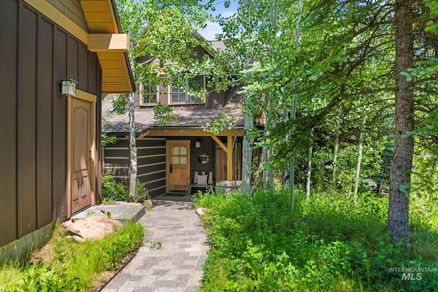 23 Golden Bar Ct, Donnelly, ID 83615 - doorway to property featuring board and batten siding