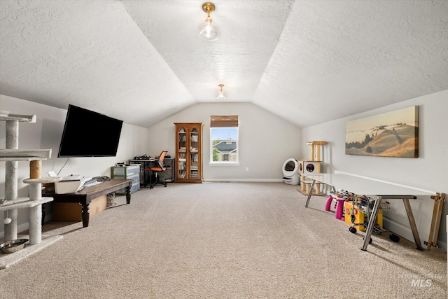 2188 Navigator St, Middleton, ID 83644 - game room with a textured ceiling, carpet flooring, and lofted ceiling