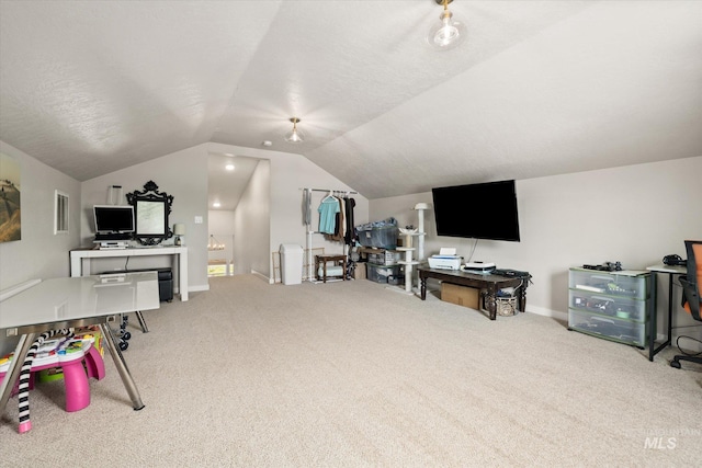 2188 Navigator St, Middleton, ID 83644 - recreation room with carpet flooring, vaulted ceiling, and an office area