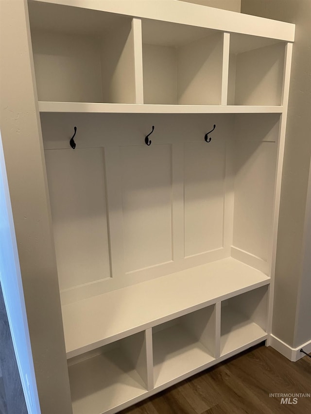 mudroom with dark wood-type flooring