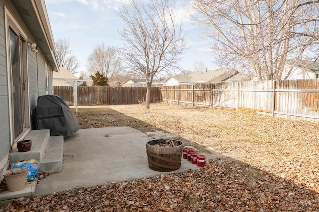 view of yard with a patio area and a fenced backyard