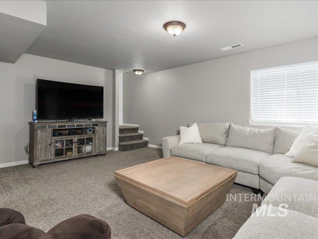 5287 Stuart Ave, Chubbuck, ID 83202 - carpeted living area with baseboards and stairs