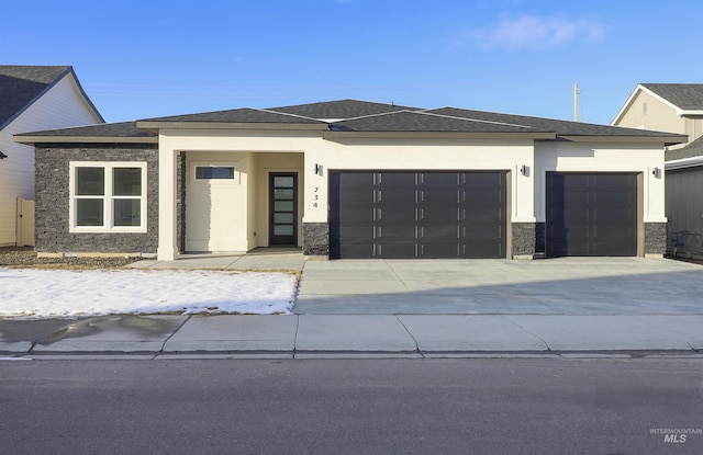 prairie-style house with a garage