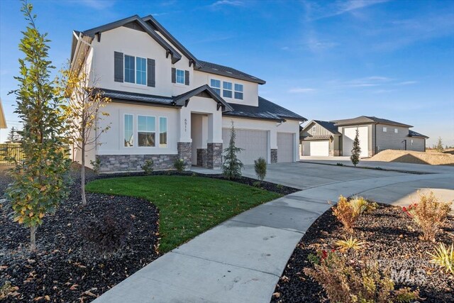 6511 W Donatella St, Eagle, ID 83616 - craftsman-style home featuring a front yard, stucco siding, driveway, and stone siding
