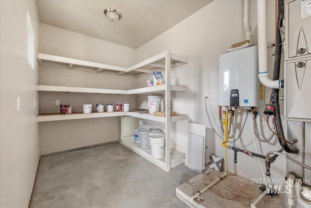 interior space featuring tankless water heater