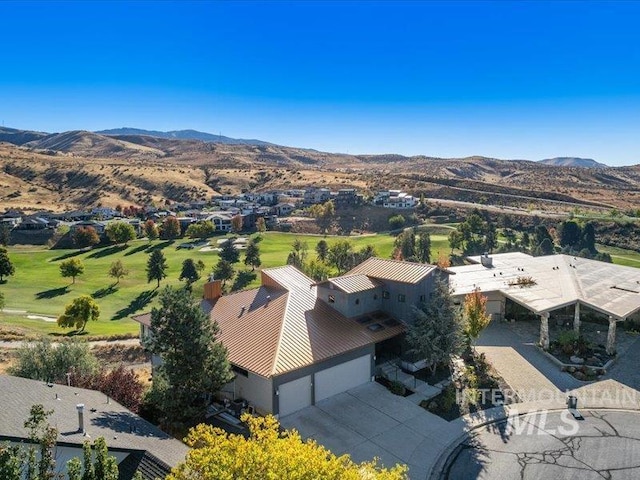 birds eye view of property featuring a residential view and a mountain view