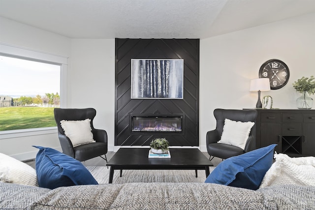 1910 W Campo Ln, Eagle, ID 83616 - living room with a large fireplace, baseboards, wood finished floors, and lofted ceiling