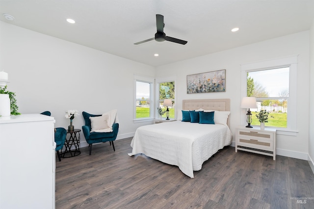 1910 W Campo Ln, Eagle, ID 83616 - bedroom featuring multiple windows, dark wood-type flooring, baseboards, recessed lighting, and a ceiling fan