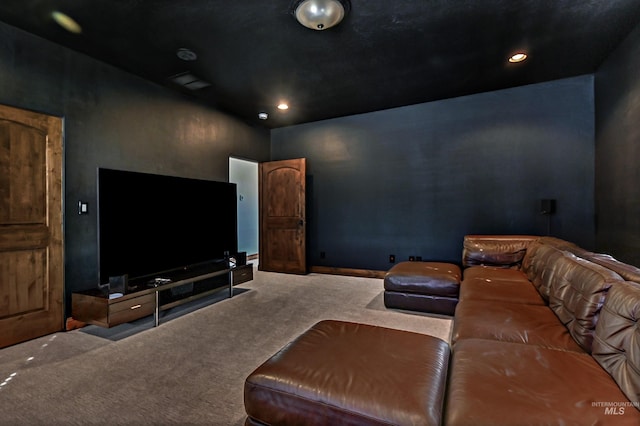 carpeted home theater room featuring recessed lighting