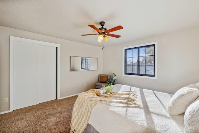 bedroom featuring carpet flooring and ceiling fan