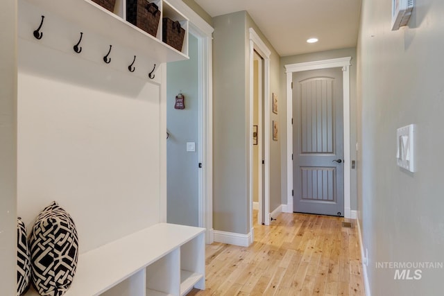 3214 S Arctic Fox Ave, Eagle, ID 83616 - mudroom featuring light wood-style floors and recessed lighting
