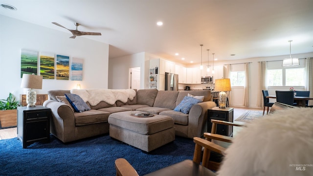 1147 Driscoll Ridge Rd, Troy, ID 83871 - living room featuring ceiling fan and recessed lighting