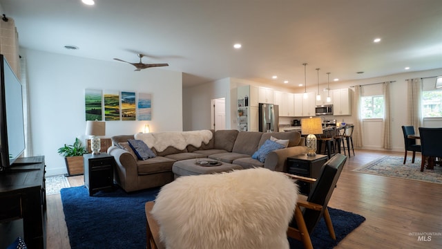 1147 Driscoll Ridge Rd, Troy, ID 83871 - living area featuring wood finished floors, recessed lighting, and ceiling fan