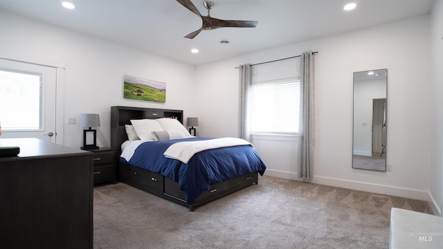 1147 Driscoll Ridge Rd, Troy, ID 83871 - bedroom with carpet flooring, recessed lighting, baseboards, and a ceiling fan