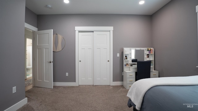 1147 Driscoll Ridge Rd, Troy, ID 83871 - carpeted bedroom with baseboards, a closet, recessed lighting, and a desk