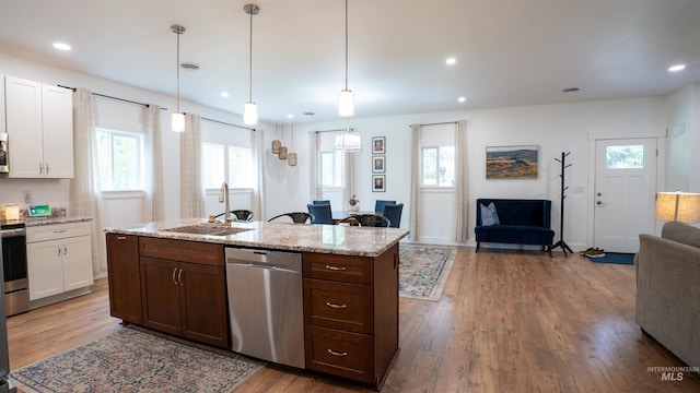 1147 Driscoll Ridge Rd, Troy, ID 83871 - kitchen with appliances with stainless steel finishes, open floor plan, a sink, wood finished floors, and plenty of natural light